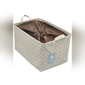 Dust-Proof Storage Box with Handles and Drawstring Closure Polka Dot Brown Cream